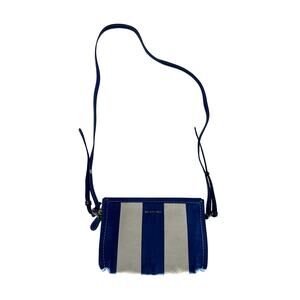 Balenciaga Lambskin Leather Bazar Striped Crossbody Zip Pouch Bag Blue White